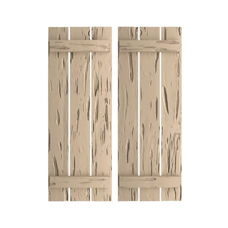 Rustic Three Board Spaced Board-n-Batten Pecky Cypress Faux Wood Shutters, 17 1/2W X 44H